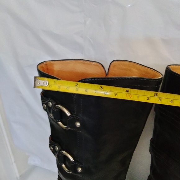 Frye Fiona 3 Strap Black Leather High Heel Womens  riding Boots Size 6M - Picture 8 of 16